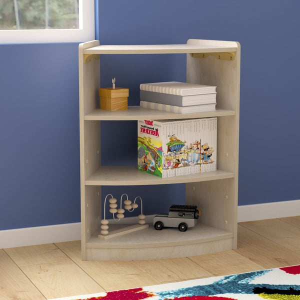 English Elm Bright Beginnings 3-Tier Wooden Classroom Storage Unit - Safe, Durable, Corner-Friendly Design! MK-KE24077-GG