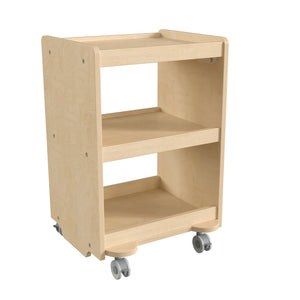 English Elm Bright Beginnings Mobile Wooden Storage Cart with 3 Shelves, Locking Casters for Classroom Use MK-KE24084-GG