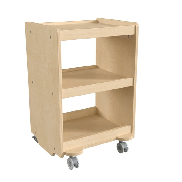 English Elm Bright Beginnings Mobile Wooden Storage Cart with 3 Shelves, Locking Casters for Classroom Use MK-KE24084-GG