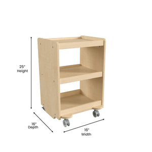 English Elm Bright Beginnings Mobile Wooden Storage Cart with 3 Shelves, Locking Casters for Classroom Use MK-KE24084-GG