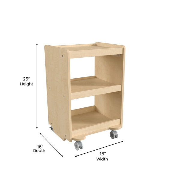 English Elm Bright Beginnings Mobile Wooden Storage Cart with 3 Shelves, Locking Casters for Classroom Use MK-KE24084-GG