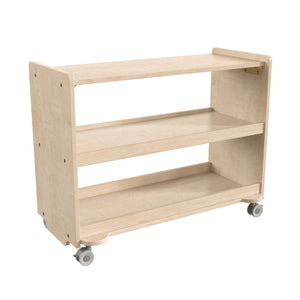 English Elm Bright Beginnings Mobile Classroom Storage Cart - 3-Shelf Wooden Unit with Locking Wheels & Safety Features MK-KE24107-GG