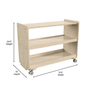 English Elm Bright Beginnings Mobile Classroom Storage Cart - 3-Shelf Wooden Unit with Locking Wheels & Safety Features MK-KE24107-GG