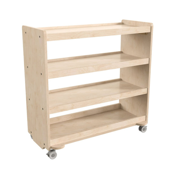 English Elm Bright Mobile Classroom Storage Cart - 4 Shelf Wooden Unit with Locking Wheels, Kid-Friendly Design MK-KE24114-GG