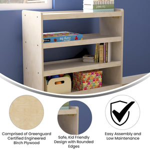 English Elm Bright Mobile Classroom Storage Cart - 4 Shelf Wooden Unit with Locking Wheels, Kid-Friendly Design MK-KE24114-GG