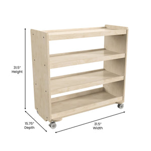 English Elm Bright Mobile Classroom Storage Cart - 4 Shelf Wooden Unit with Locking Wheels, Kid-Friendly Design MK-KE24114-GG