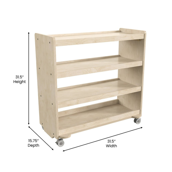 English Elm Bright Mobile Classroom Storage Cart - 4 Shelf Wooden Unit with Locking Wheels, Kid-Friendly Design MK-KE24114-GG