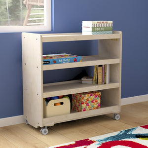 English Elm Bright Mobile Classroom Storage Cart - 4 Shelf Wooden Unit with Locking Wheels, Kid-Friendly Design MK-KE24114-GG
