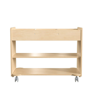 English Elm Bright Beginnings Mobile Wooden Storage Cart with 3 Cubbies, 2 Shelves & Locking Wheels, Natural Finish MK-KE24145-GG