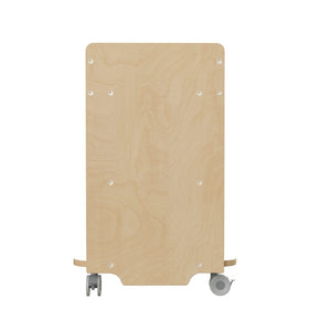 English Elm Bright Beginnings Mobile Wooden Storage Cart with 3 Cubbies, 2 Shelves & Locking Wheels, Natural Finish MK-KE24145-GG