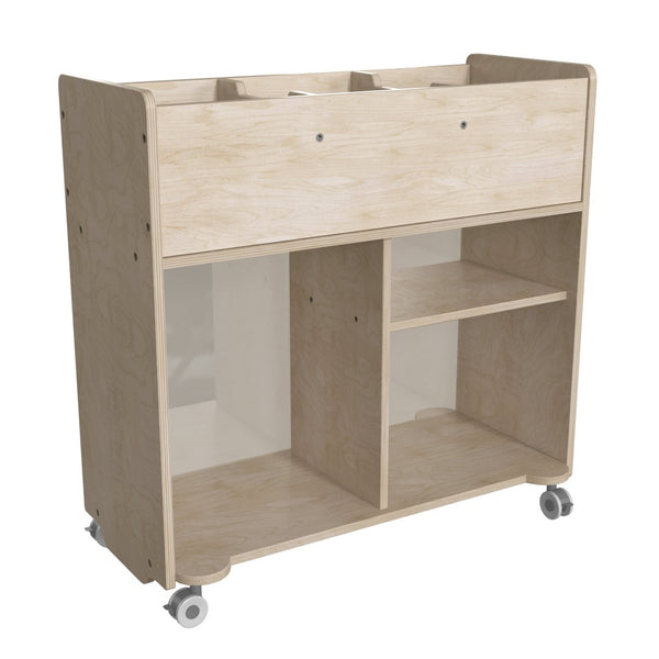 English Elm Bright Beginnings Mobile Storage Cart - Double-Sided Wooden Organizer with Locking Casters & Clear Back MK-KE24268-GG