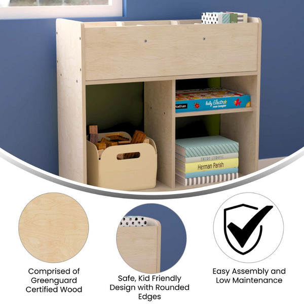 English Elm Bright Beginnings Mobile Storage Cart - Double-Sided Wooden Organizer with Locking Casters & Clear Back MK-KE24268-GG