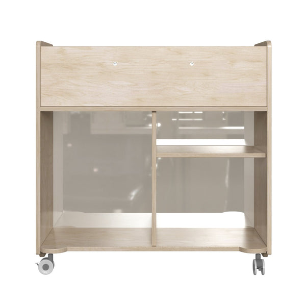 English Elm Bright Beginnings Mobile Storage Cart - Double-Sided Wooden Organizer with Locking Casters & Clear Back MK-KE24268-GG