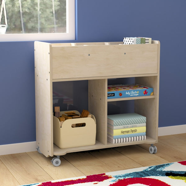 English Elm Bright Beginnings Mobile Storage Cart - Double-Sided Wooden Organizer with Locking Casters & Clear Back MK-KE24268-GG