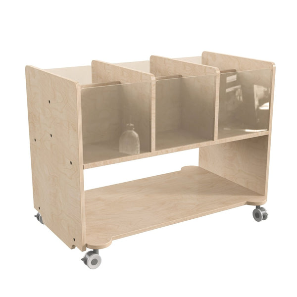 English Elm Bright Beginnings Double-Sided Mobile Storage Cart with 6 Clear Bins & Locking Wheels for Classrooms MK-KE24275-GG