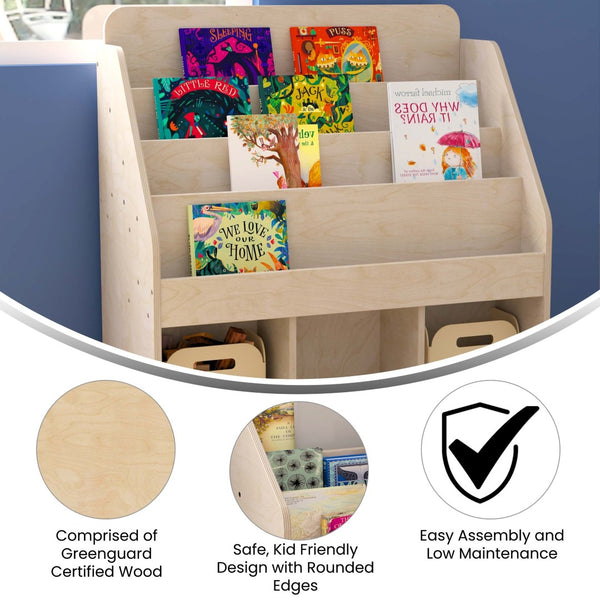 English Elm Bright Modular Wooden Classroom Bookstand - 4-Tier Design with 3 Storage Compartments, Natural Finish MK-KE24282-GG