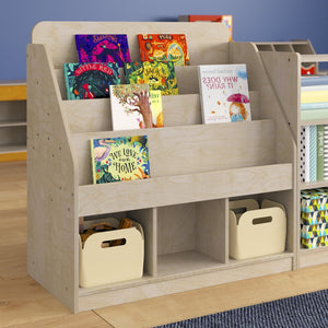 English Elm Bright Modular Wooden Classroom Bookstand - 4-Tier Design with 3 Storage Compartments, Natural Finish MK-KE24282-GG