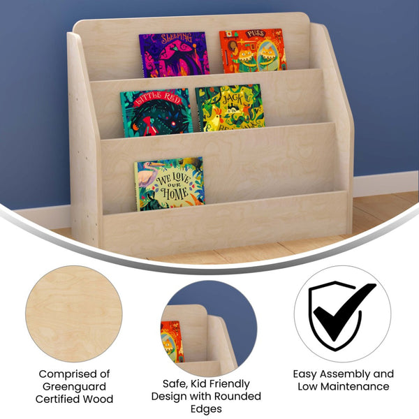 English Elm Bright Modular Wooden Classroom 3-Tier Book Display Shelf - Sturdy, Child-Friendly & Easy to Clean MK-KE24299-GG