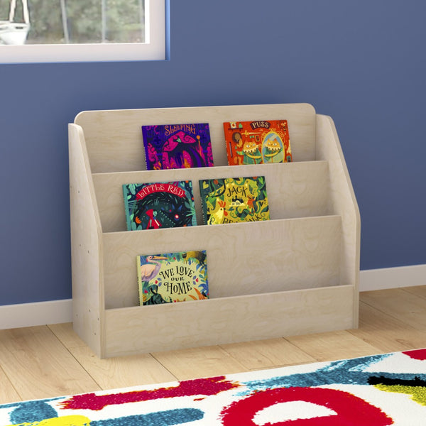 English Elm Bright Modular Wooden Classroom 3-Tier Book Display Shelf - Sturdy, Child-Friendly & Easy to Clean MK-KE24299-GG