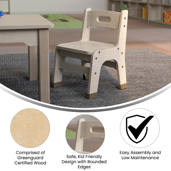 English Elm Bright Beginnings Set of 2 Durable Wooden Classroom Chairs with Non-Slip Caps & Easy Carry Handle MK-KE24428-GG