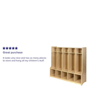 English Elm Hercules Wooden 5-Section School Coat Locker with Bench & Cubbies - Safe, Durable Storage for Kids MK-LCKR001-GG