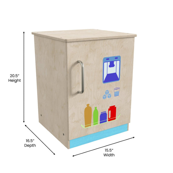 English Elm Bright Imaginative Play Refrigerator - Commercial Grade Wooden Kitchen Storage for Kids, Greenguard Certified MK-ME03508-GG