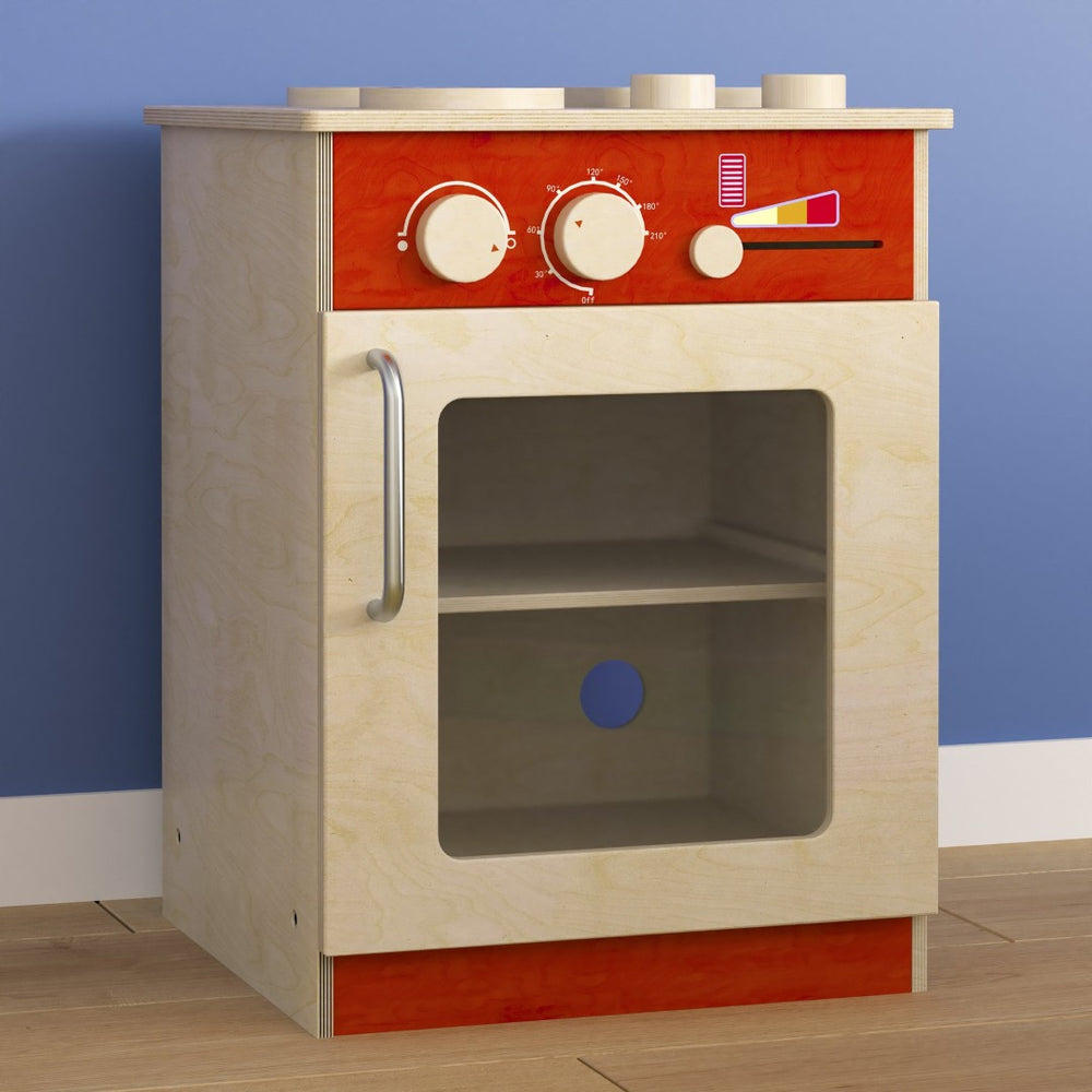 English Elm Bright Wooden Children's Kitchen Stove - Commercial-Grade Playset with Storage & Realistic Features MK-ME03522-GG