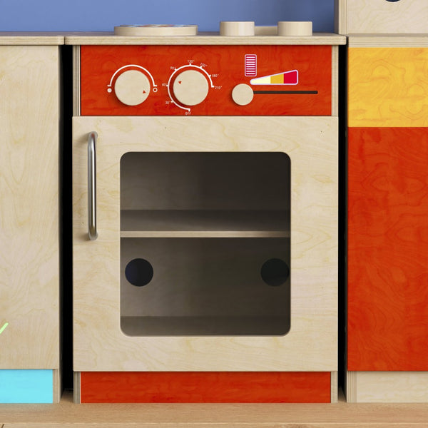 English Elm Bright Wooden Children's Kitchen Stove - Commercial-Grade Playset with Storage & Realistic Features MK-ME03522-GG