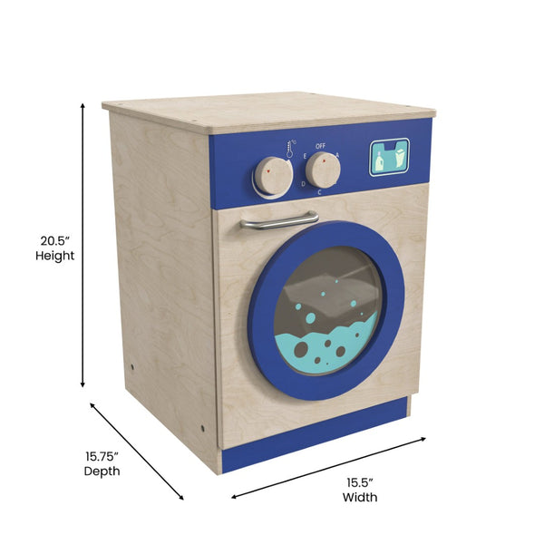 English Elm Bright Beginnings Wooden Kid's Washing Machine with Storage, Knobs & Interactive Play for Classrooms MK-ME03546-GG