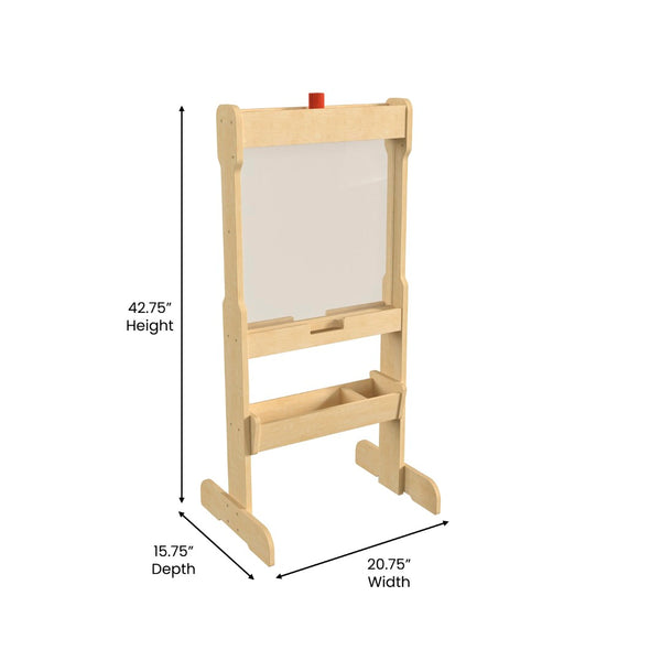 English Elm Bright Beginnings Double-Sided Wooden STEAM Easel with Storage Tray & Acrylic Paint Window for Kids MK-ME03669-GG