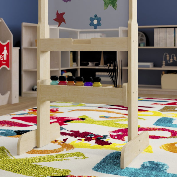 English Elm Bright Beginnings Double-Sided Wooden STEAM Easel with Storage Tray & Acrylic Paint Window for Kids MK-ME03669-GG