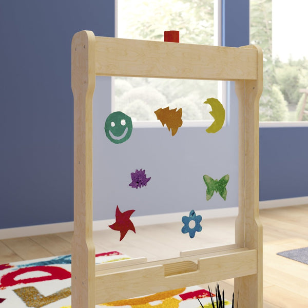 English Elm Bright Beginnings Double-Sided Wooden STEAM Easel with Storage Tray & Acrylic Paint Window for Kids MK-ME03669-GG