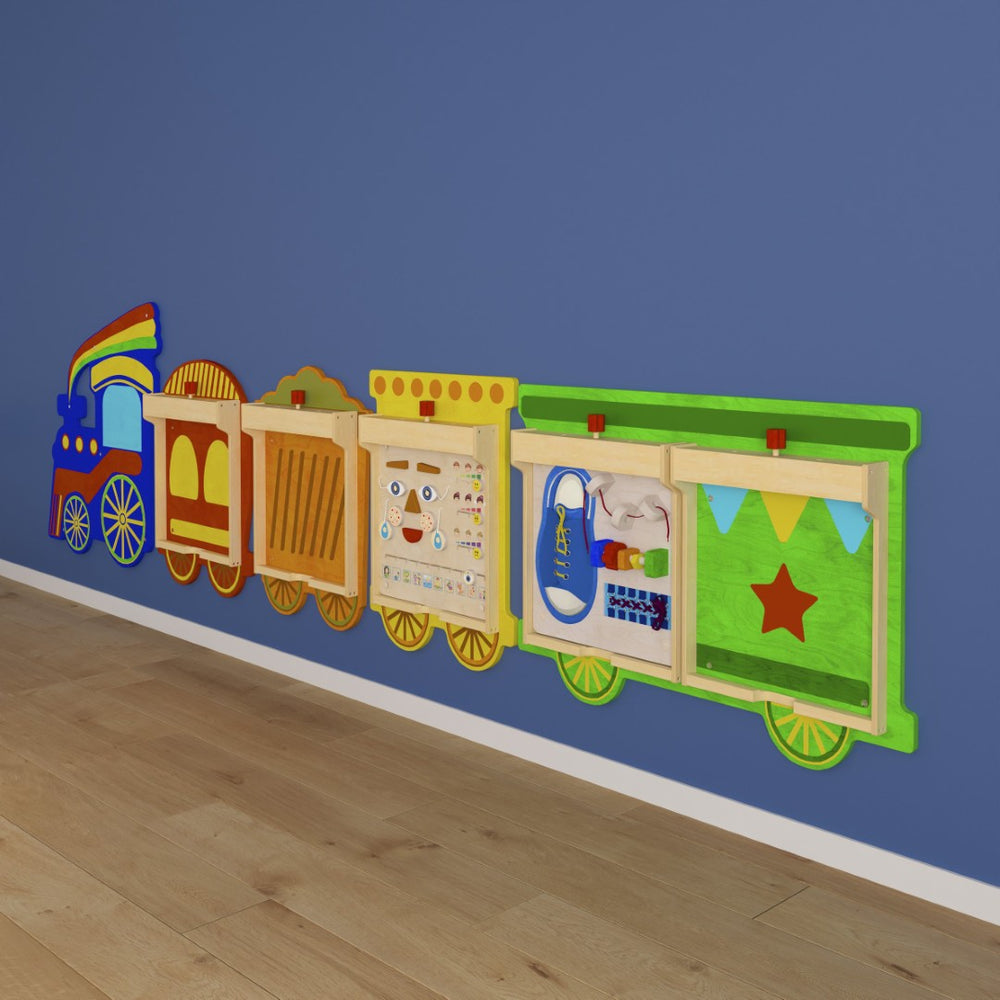 English Elm Bright Beginnings Commercial-Grade Wooden Train STEAM Wall System for Interactive Learning Spaces MK-ME06486-GG