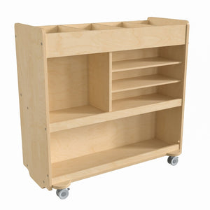English Elm Bright Beginnings Mobile Wooden Storage Cart with 4 Storage Compartments, 5 Cubbies & Locking Wheels MK-ME08190-GG