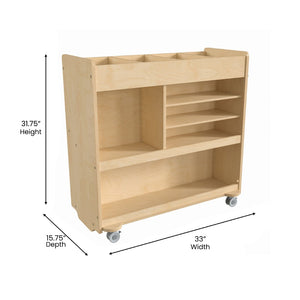 English Elm Bright Beginnings Mobile Wooden Storage Cart with 4 Storage Compartments, 5 Cubbies & Locking Wheels MK-ME08190-GG