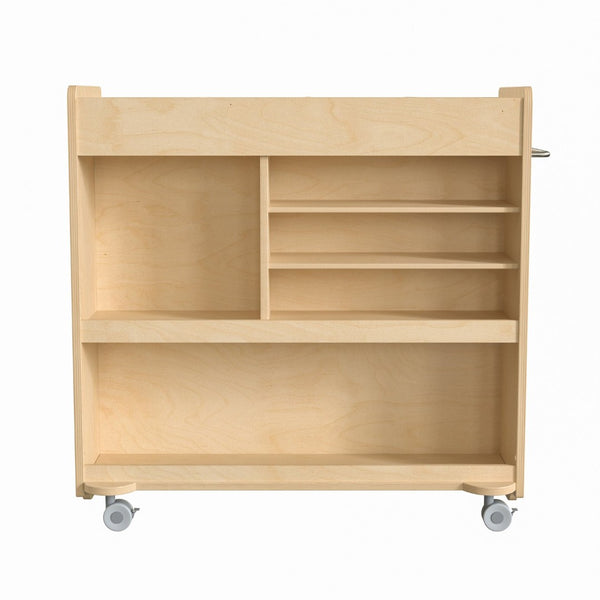 English Elm Bright Beginnings Mobile Wooden Storage Cart with 4 Storage Compartments, 5 Cubbies & Locking Wheels MK-ME08190-GG