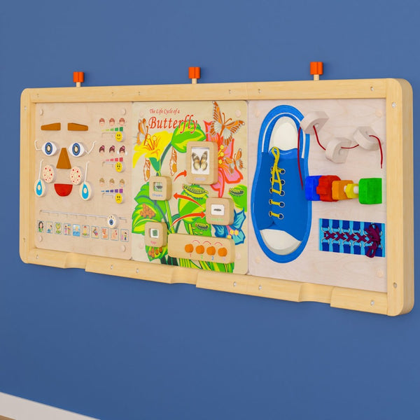 English Elm Bright Beginnings STEAM Wall System - Three-Panel Wooden Play Station for Toddler Learning & Growth MK-ME088001-GG