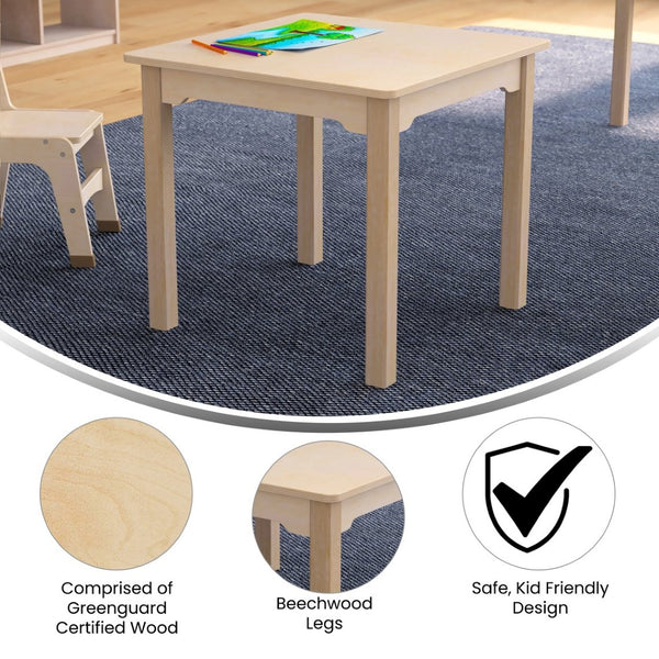English Elm Bright Commercial-Grade Wooden Square Activity Table for Preschool, 23.5"W x 21.25"H, Beech Finish MK-ME088009-GG