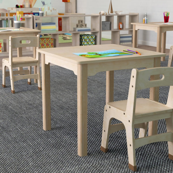 English Elm Bright Commercial-Grade Wooden Square Activity Table for Preschool, 23.5"W x 21.25"H, Beech Finish MK-ME088009-GG