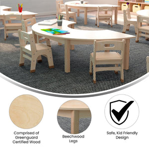 English Elm Bright Beginnings Commercial-Grade Half Circle Activity Table for Preschool, Beech, 29.5"W x 59"D MK-ME088013-GG