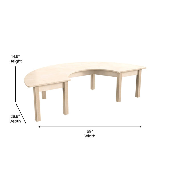 English Elm Bright Beginnings Commercial-Grade Half Circle Activity Table for Preschool, Beech, 29.5"W x 59"D MK-ME088013-GG