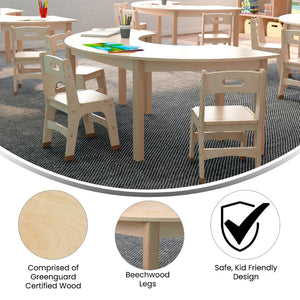 English Elm Bright Beginnings Half Circle Activity Table for Preschool Classrooms - Durable Beech Finish, Safe Design MK-ME088015-GG