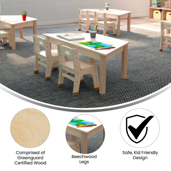 English Elm Bright Beginnings Trapezoid Activity Table for Preschoolers – Durable, Kid-Safe, Flexible Design, Beech MK-ME088016-GG