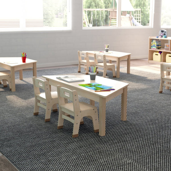 English Elm Bright Beginnings Trapezoid Activity Table for Preschoolers – Durable, Kid-Safe, Flexible Design, Beech MK-ME088016-GG