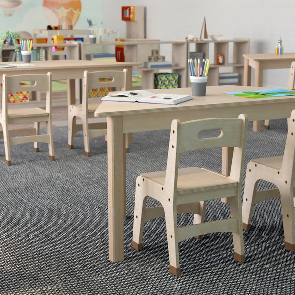 English Elm Bright Commercial-Grade Wooden Trapezoid Activity Table for Preschool, Beech Finish, Safe & Durable MK-ME088018-GG