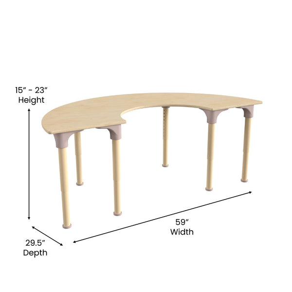 English Elm Bright Beginnings 59" Adjustable Height Half Circle Classroom Activity Table - Durable Beech Design MK-ME088019-GG