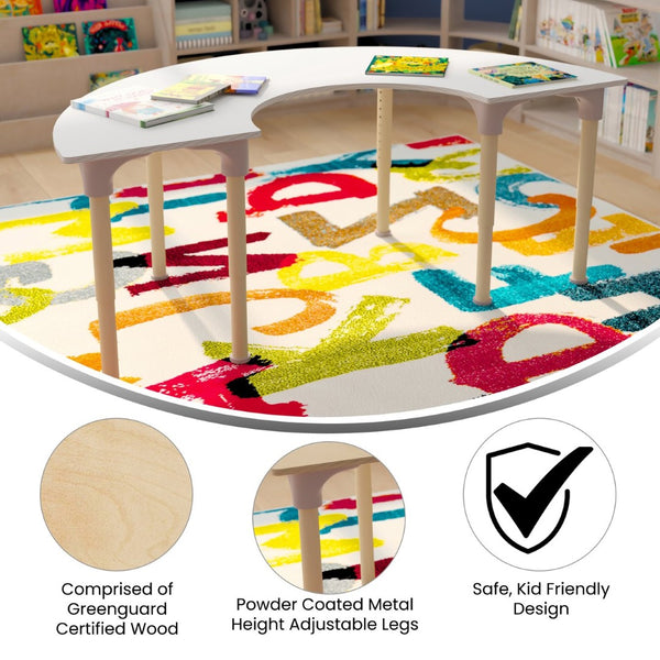 English Elm Bright Beginnings 59" Adjustable Height Half Circle Activity Table for Classrooms, Playrooms, Kids MK-ME088020-GG