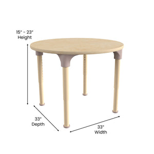 English Elm Bright Adjustable Height 33" Round Classroom Activity Table - Durable Beech Top, Metal Legs, Safe Design MK-ME088021-GG