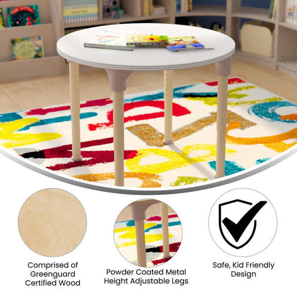 English Elm Bright Beginnings 33" Round Adjustable Classroom Activity Table for Kids - Durable & Versatile Design MK-ME088022-GG