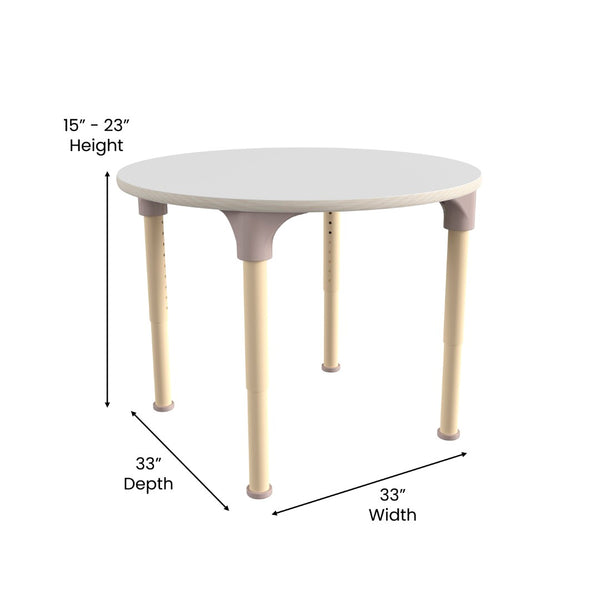 English Elm Bright Beginnings 33" Round Adjustable Classroom Activity Table for Kids - Durable & Versatile Design MK-ME088022-GG